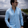Camisa stretch de color azul aqua FOR3002 — vista posterior
