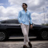 Camisa stretch de color azul aqua FOR3002 — detalle