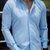 Camisa stretch de color azul aqua FOR3002 — vista frontal