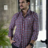 Camisa de cuadros multicolor naranja FOR3043 — vista frontal