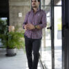 Camisa de cuadros multicolor naranja FOR3043 — vista lateral