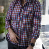 Camisa de cuadros multicolor naranja FOR3043 — en modelo