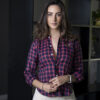 Camisa de cuadros azul marino y rojo FOR3036 — vista lateral