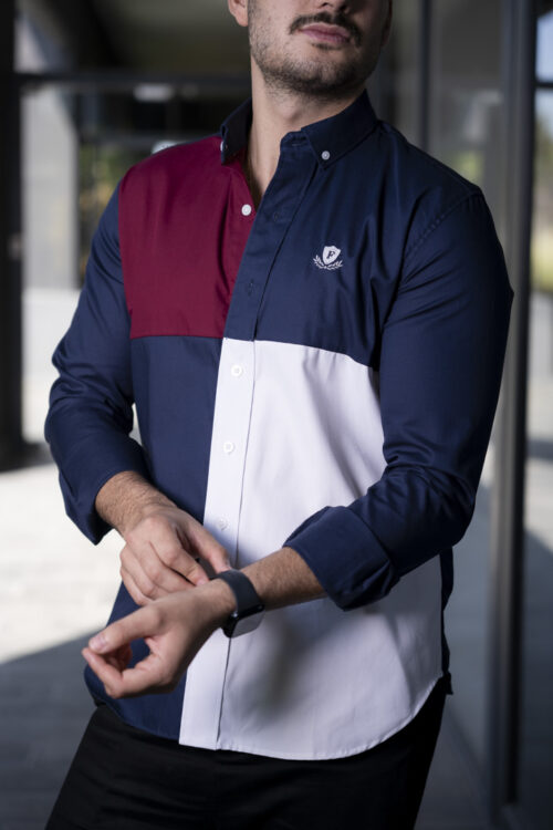 Camisa de combinaciones blanco, vino y marino FOR2371 — vista frontal