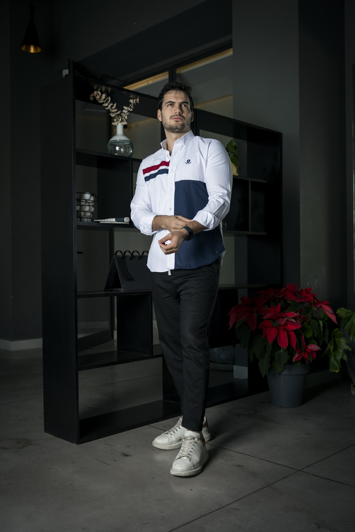 Camisa de combinaciones blanca con franja marino FOR3051 — vista lateral