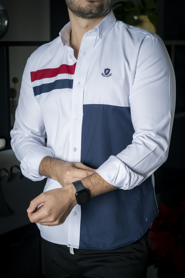 Camisa de combinaciones blanca con franja marino FOR3051 — vista frontal