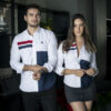 Camisa de combinaciones blanca con franja marino FOR3051 — en modelo