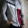 Camisa de combinaciones gris con franja marino FOR3055 — vista frontal