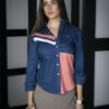 Camisa de combinaciones marino y azul con franjas FOR3060 — vista frontal