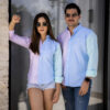 Camisa de combinaciones azul cielo, rosa y menta FOR2752 — vista lateral
