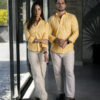 Camisa de mini cuadros amarillo FOR3089 — en modelo