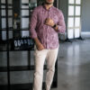 Camisa de mini cuadros rojo vino FOR3091 — vista lateral
