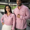 Camisa de rayas rojas FOR3104 — detalle de tela