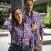 Camisa de multicuadro marino y rojo FOR3109 — detalle de tela