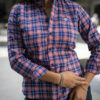 Camisa de multicuadros marino y rojo FOR3110 — vista lateral