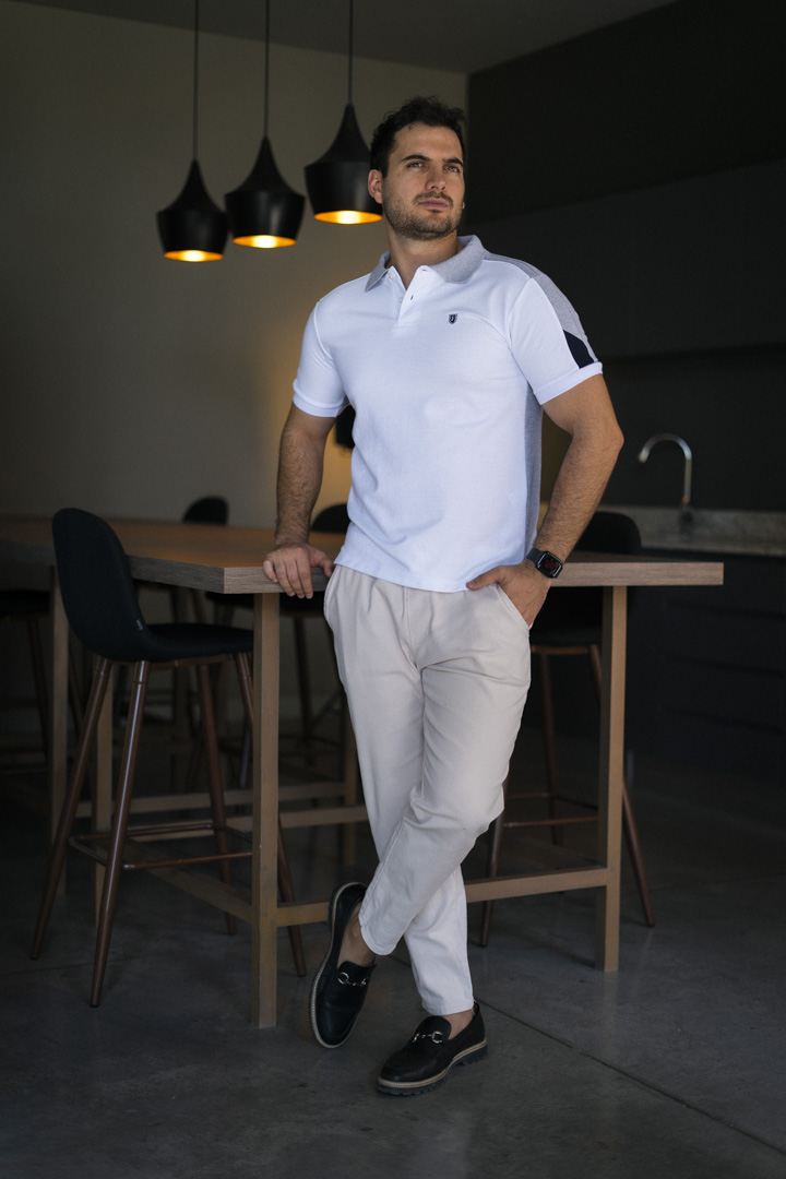 Playera polo de combinaciones blanco y gris POL0024 — detalle