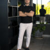 Playera polo de combinaciones negro y marino POL0027 — en modelo