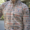 Camisa de estampados de rombos y rayas color rojo y cielo FOR3134 — vista posterior