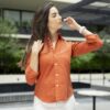 Camisa Basica de lino Ladrillo FOR3214 — vista lateral