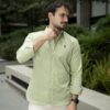 Camisa Basica de lino Verde limon FOR3215 — detalle