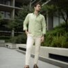 Camisa Basica de lino Verde limon FOR3215 — vista posterior