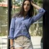 Camisa de Mini Cuadros Azul, Blanco FOR3238 — detalle