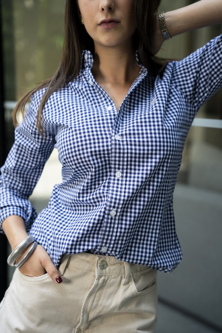 Camisa de Mini Cuadros Azul, Blanco FOR3238 — vista frontal