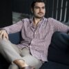 Camisa de Mini Cuadros Vino, Blanco FOR3241 — detalle