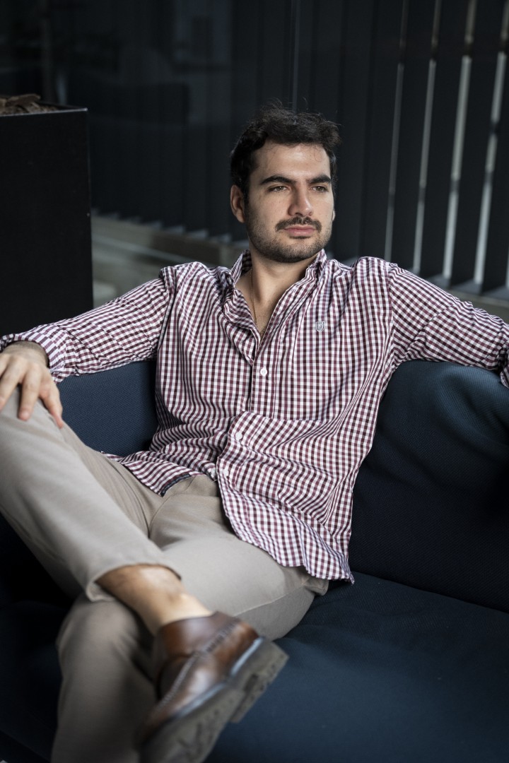 Camisa de Mini Cuadros Vino, Blanco FOR3241 — detalle