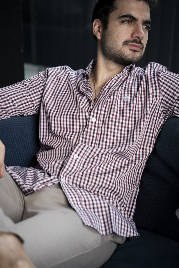 Camisa de Mini Cuadros Vino, Blanco FOR3241 — vista frontal