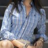 Camisa de Mini Cuadros Azul Cielo, Blanco FOR3244 — en modelo