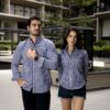 Camisa de Mini Cuadros Azul Marino FOR3271 — detalle de tela