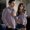 Camisa de Mini Cuadros Tinto Fino FOR3272 — detalle de tela