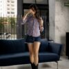 Camisa de Mini Cuadros Tinto Fino FOR3273 — detalle
