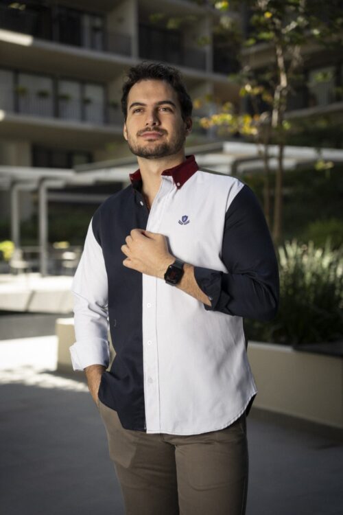 Camisa de Combinaciones Blanco, Cuello Vino | FOR3145