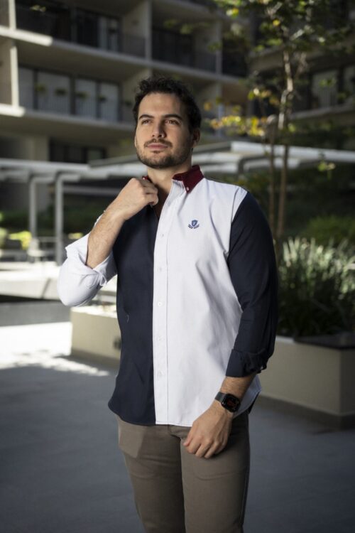 Alternative view of Camisa de Combinaciones Blanco, Cuello Vino | FOR3145