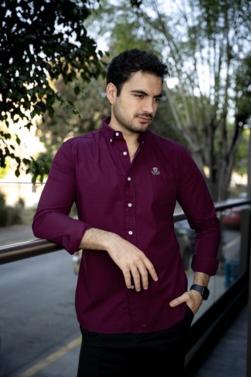 Camisa de Cuadros Marino, Vino FOR3314 — vista posterior