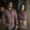 Camisa de Cuadros Marino, Naranja, Cielo FOR3317 — detalle de tela