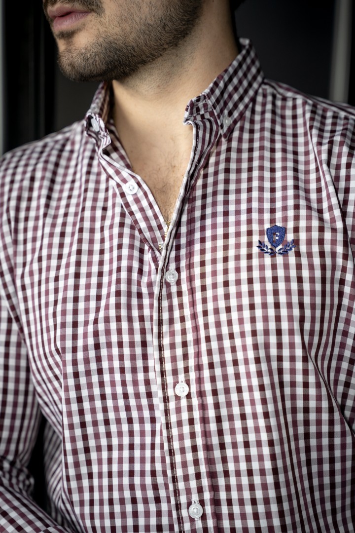Camisa de Cuadros Blanco, Vino FOR3324 — vista posterior