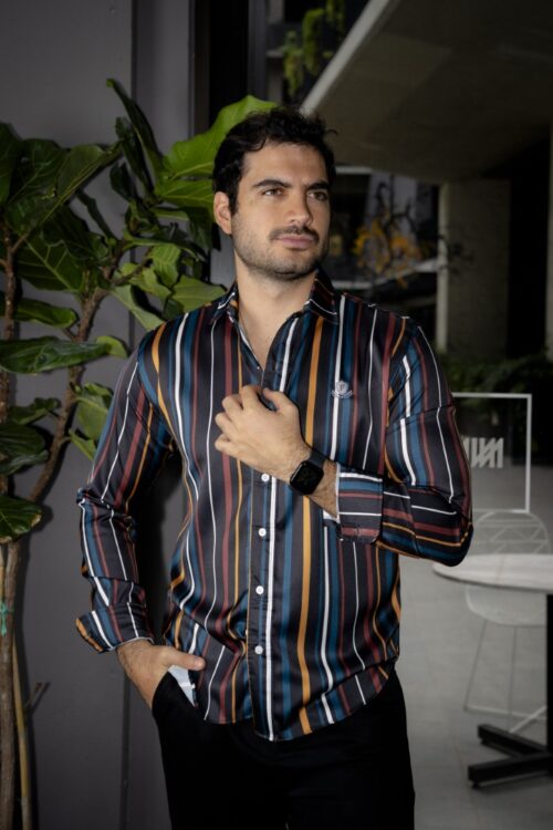 Camisa de Rayas Negro, Multicolor FOR3329 — vista frontal
