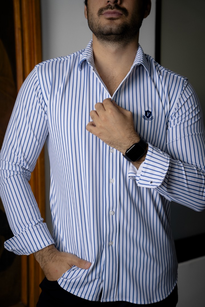 Camisa de Rayas Cielo, Blanco FOR3332 — vista posterior