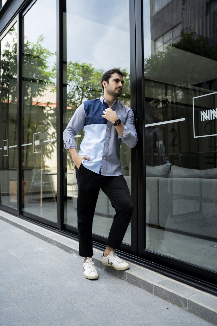 Camisa de Combinaciones Gris, Marino, Cielo FOR3252 — vista lateral