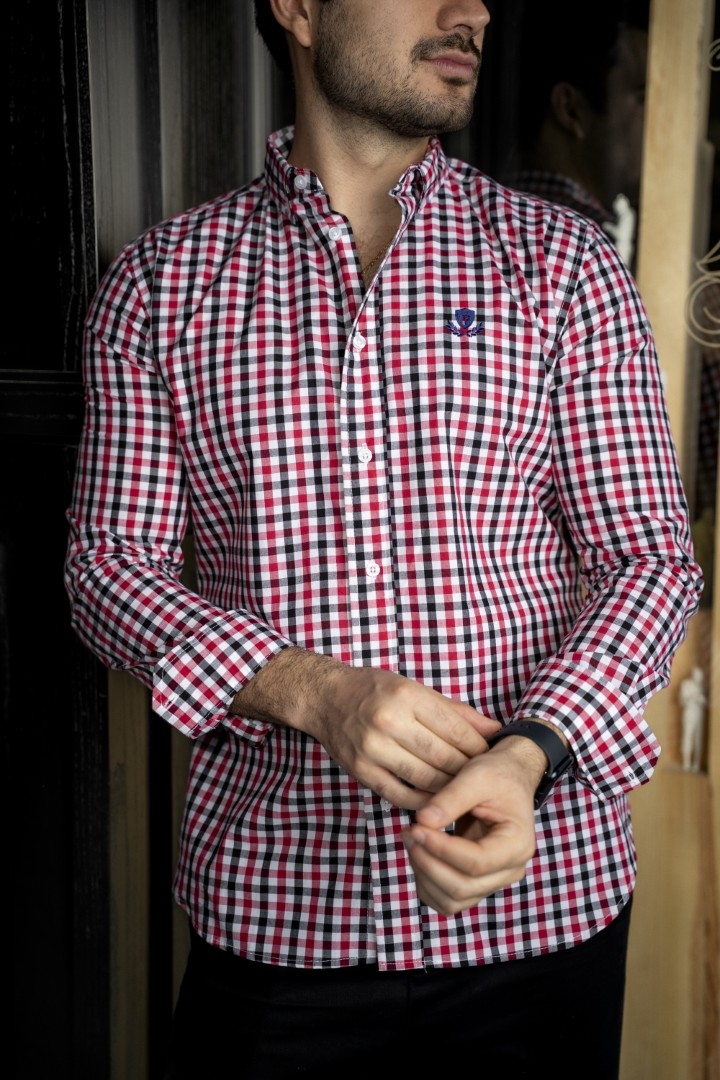 Camisa de cuadros rojo, negro y blanco FOR3318 — vista lateral