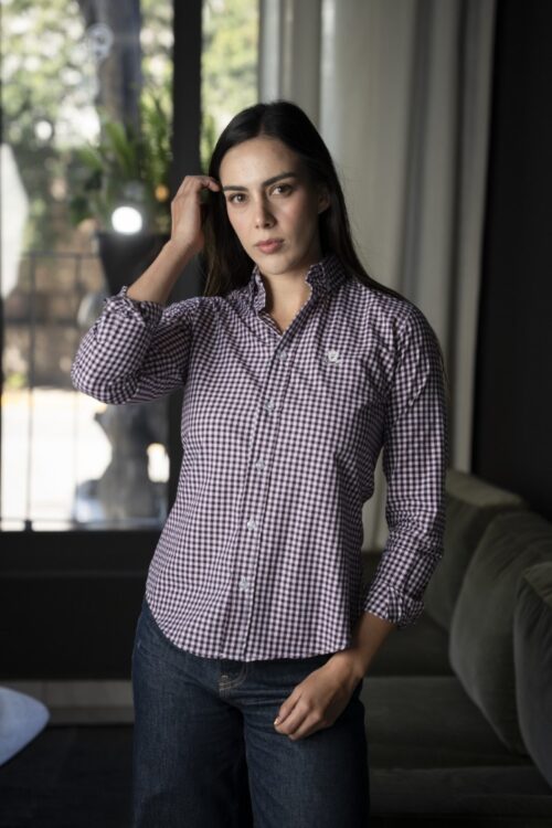 Camisa de cuadros blanco, azul y vino FOR3341 — vista frontal
