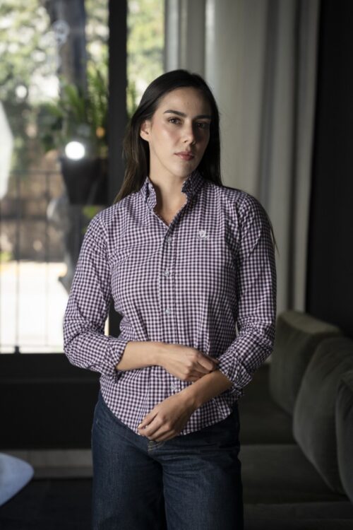 Camisa de cuadros blanco, azul y vino FOR3341 — vista posterior