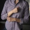 Camisa de cuadros blanco, azul y vino FOR3341 — vista lateral