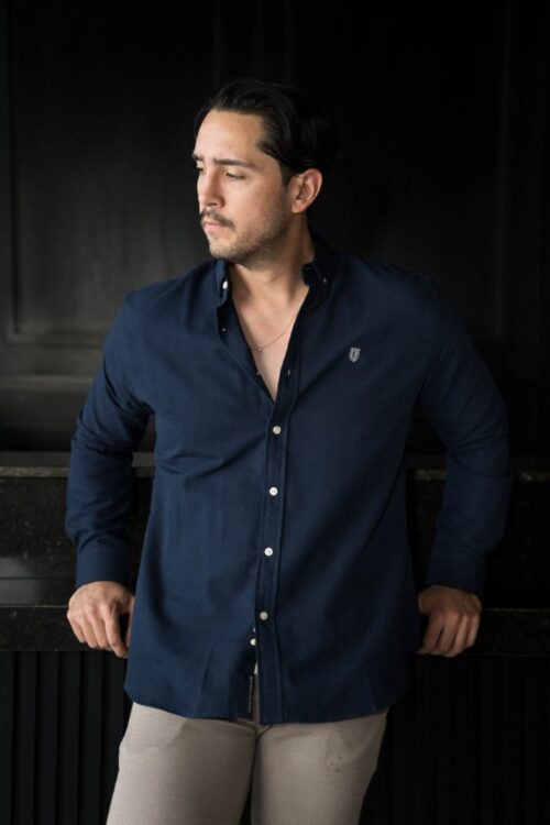 Camisa básica lino marino FOR3378 — vista frontal