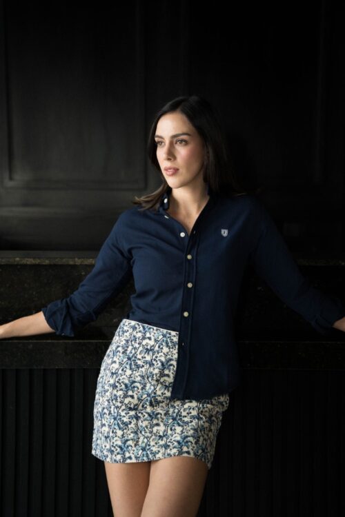 Camisa básica lino y azul marino FOR3379 — vista frontal