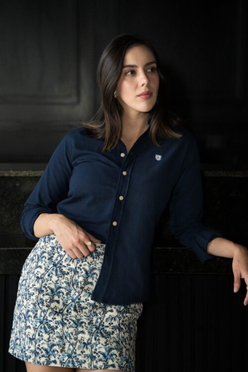 Camisa básica lino y azul marino FOR3379 — vista posterior