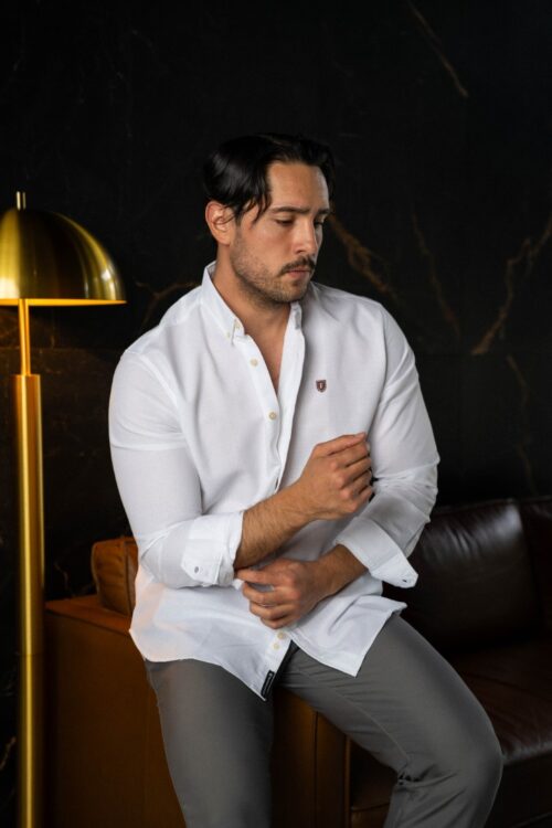 Camisa básica lino blanco FOR3380 — vista frontal
